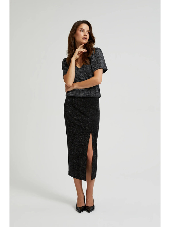 Moodo Midi szoknya hasítékkal fekete Moodo