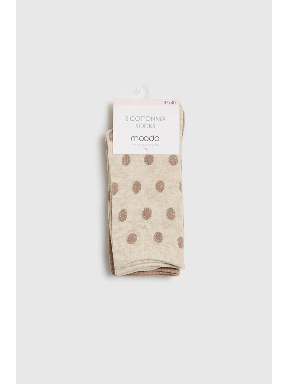 Moodo 2 darabos hosszú zokni fémes szállal díszítve, bézs Moodo