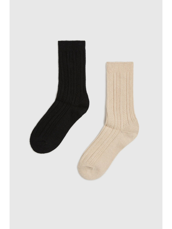 Moodo 2 darabos hosszú zokni fekete-bézs Moodo
