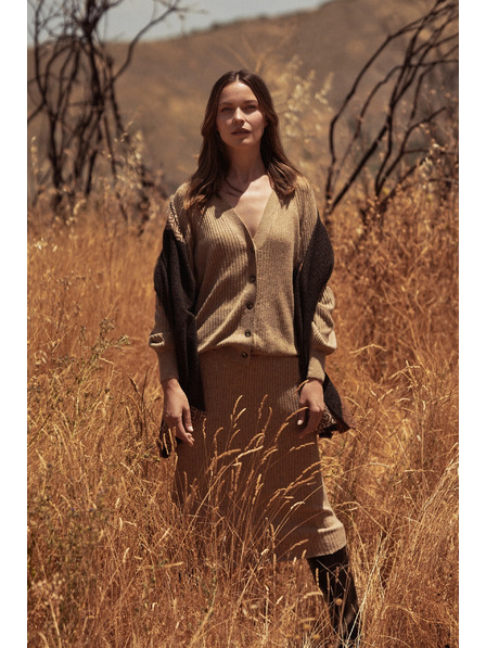 Moodo Bézs gombos kardigán fodros ujjakkal Moodo