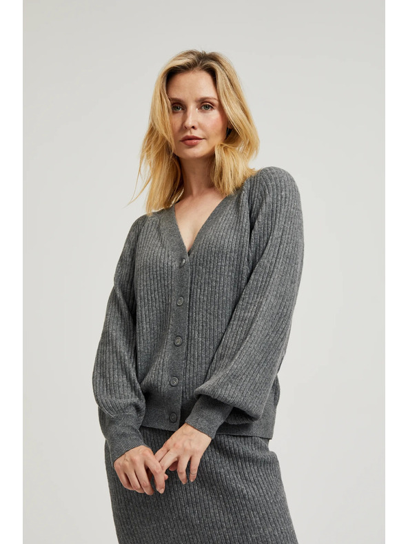 Moodo Szürke gombos kardigán fodros ujjakkal Moodo