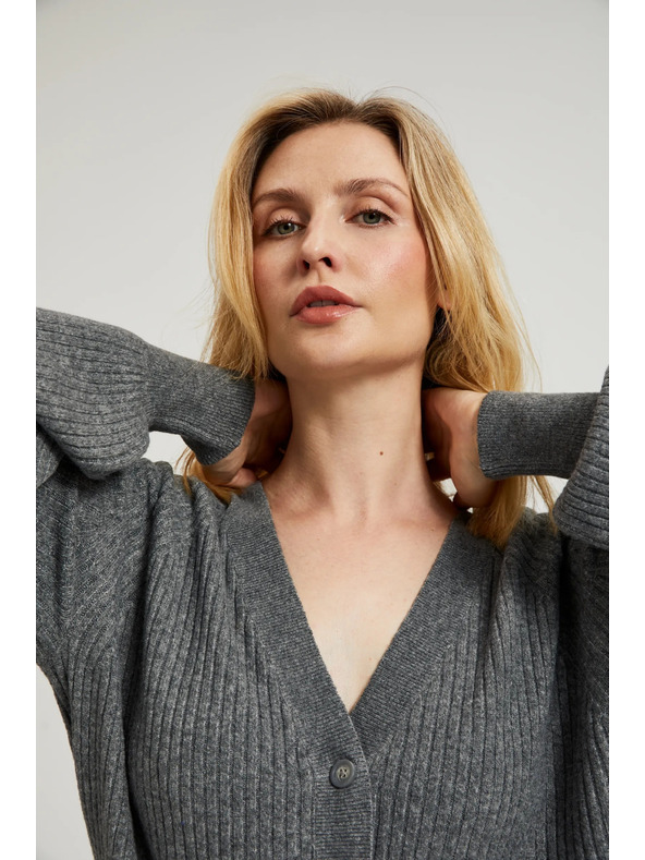 Moodo Szürke gombos kardigán fodros ujjakkal Moodo