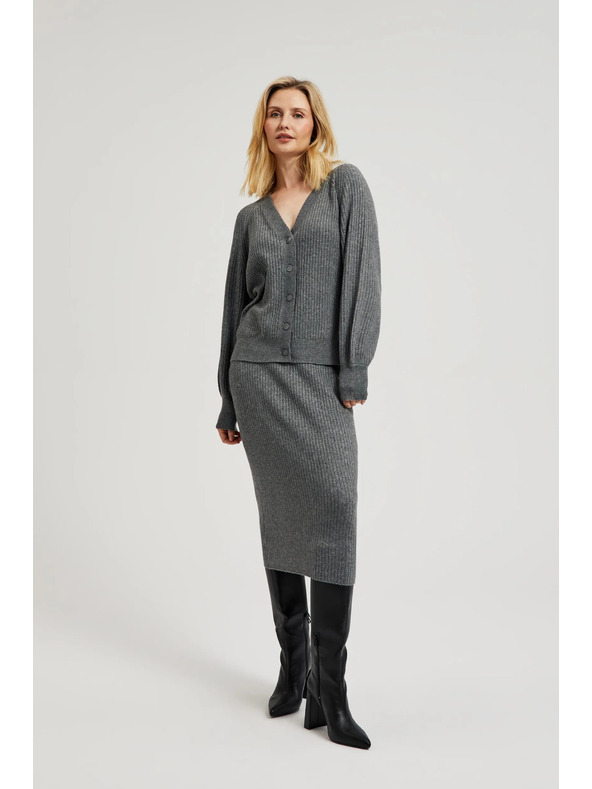 Moodo Szürke gombos kardigán fodros ujjakkal Moodo