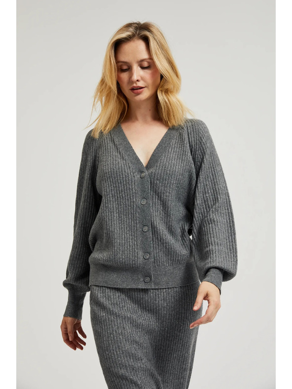 Moodo Szürke gombos kardigán fodros ujjakkal Moodo