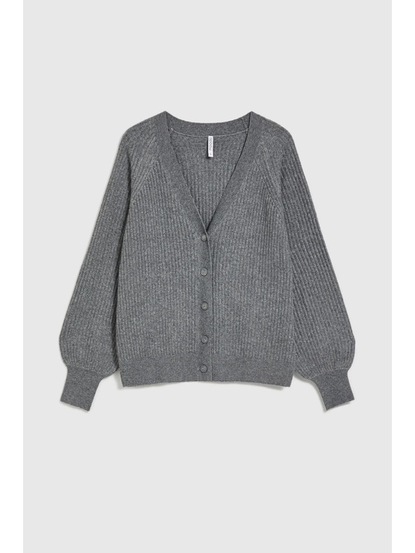 Moodo Szürke gombos kardigán fodros ujjakkal Moodo