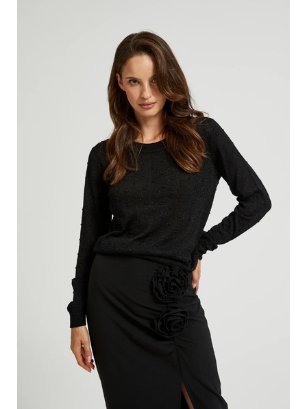 Moodo Hosszú ujjú pulóver fémes szállal díszítve, fekete Moodo