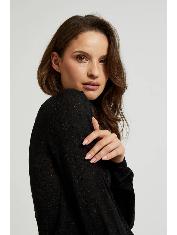 Moodo Hosszú ujjú pulóver fémes szállal díszítve, fekete Moodo