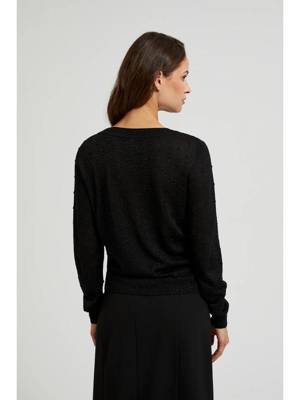 Moodo Hosszú ujjú pulóver fémes szállal díszítve, fekete Moodo