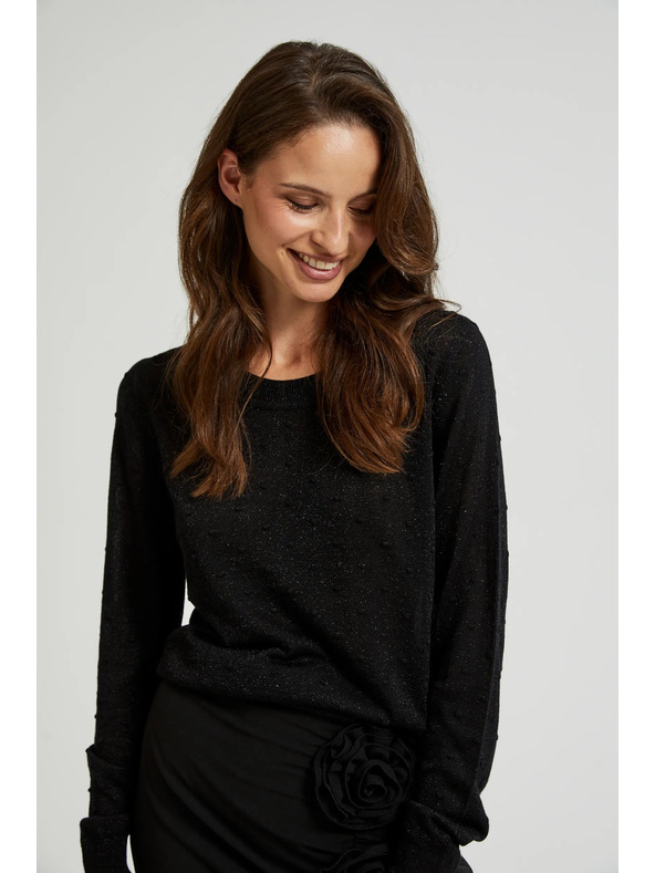 Moodo Hosszú ujjú pulóver fémes szállal díszítve, fekete Moodo