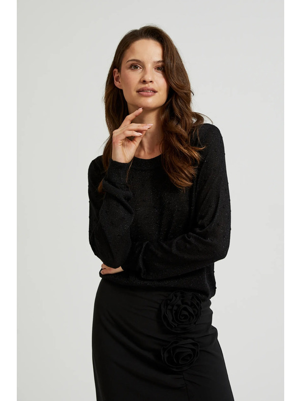 Moodo Hosszú ujjú pulóver fémes szállal díszítve, fekete Moodo