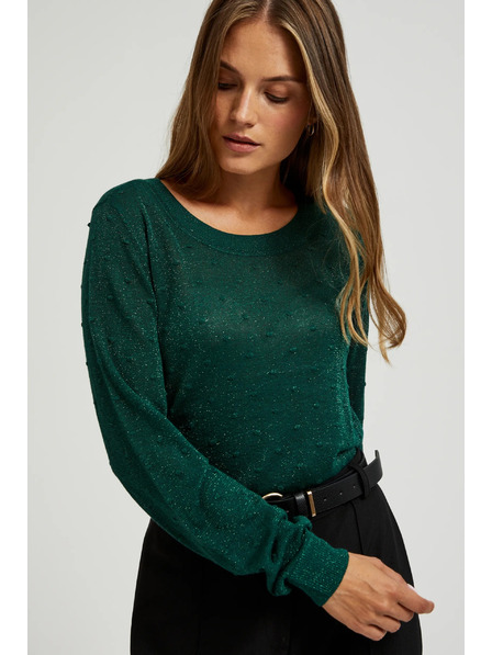 Moodo Hosszú ujjú pulóver fémes szállal díszítve, zöld Moodo