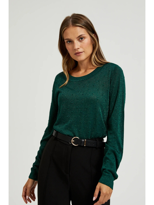 Moodo Hosszú ujjú pulóver fémes szállal díszítve, zöld Moodo