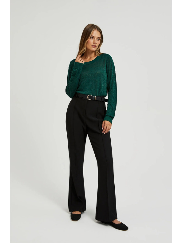 Moodo Hosszú ujjú pulóver fémes szállal díszítve, zöld Moodo