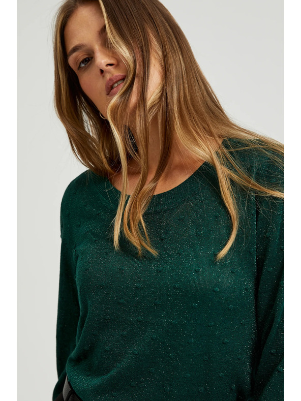 Moodo Hosszú ujjú pulóver fémes szállal díszítve, zöld Moodo