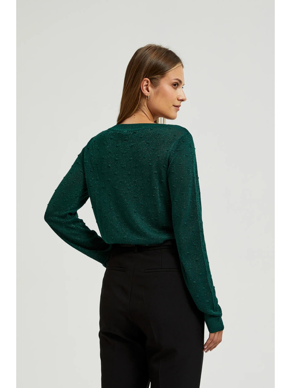 Moodo Hosszú ujjú pulóver fémes szállal díszítve, zöld Moodo