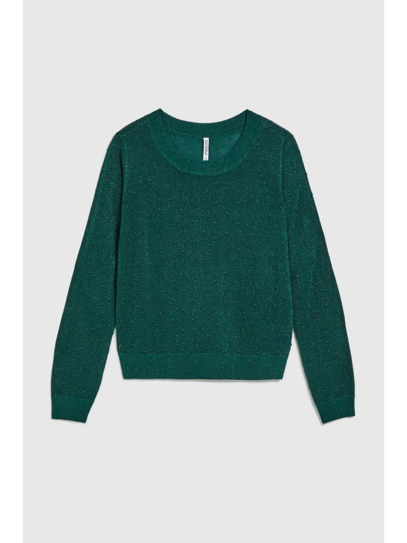 Moodo Hosszú ujjú pulóver fémes szállal díszítve, zöld Moodo