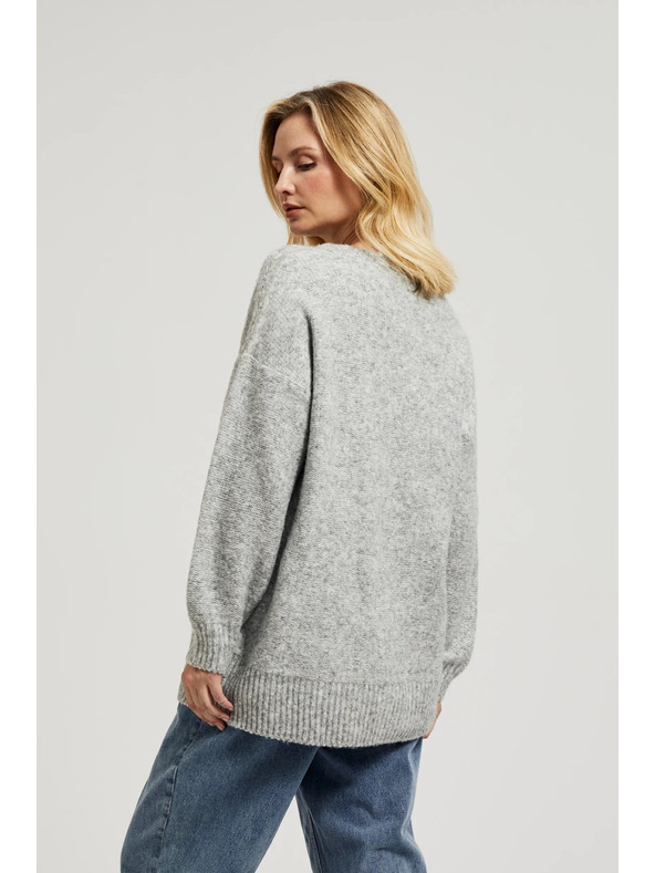 Moodo Sima V-nyakú és bordázott szürke pulóver Moodo