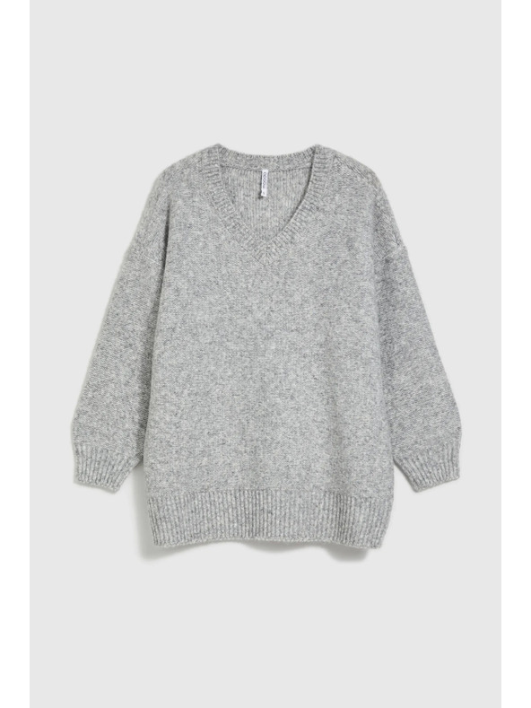 Moodo Sima V-nyakú és bordázott szürke pulóver Moodo