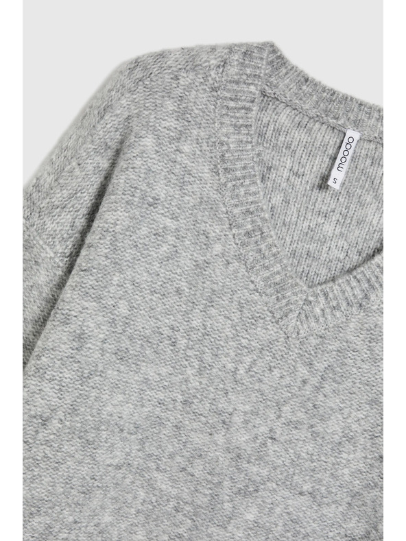 Moodo Sima V-nyakú és bordázott szürke pulóver Moodo