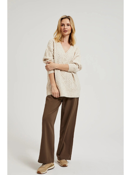 Moodo Kötött bézs V-nyakú pulóver Moodo