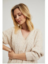Moodo Kötött bézs V-nyakú pulóver Moodo