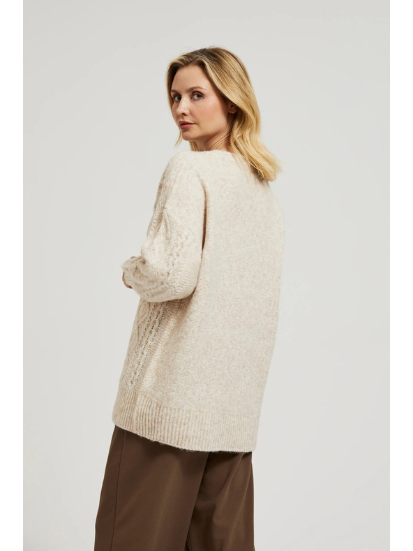 Moodo Kötött bézs V-nyakú pulóver Moodo