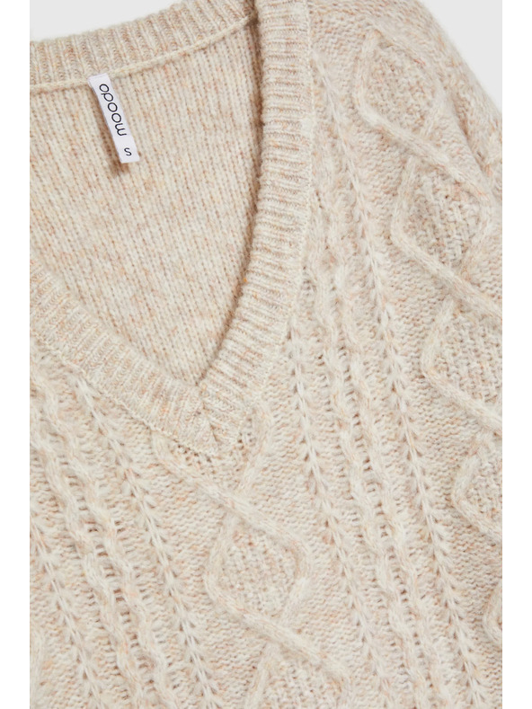 Moodo Kötött bézs V-nyakú pulóver Moodo
