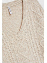 Moodo Kötött bézs V-nyakú pulóver Moodo