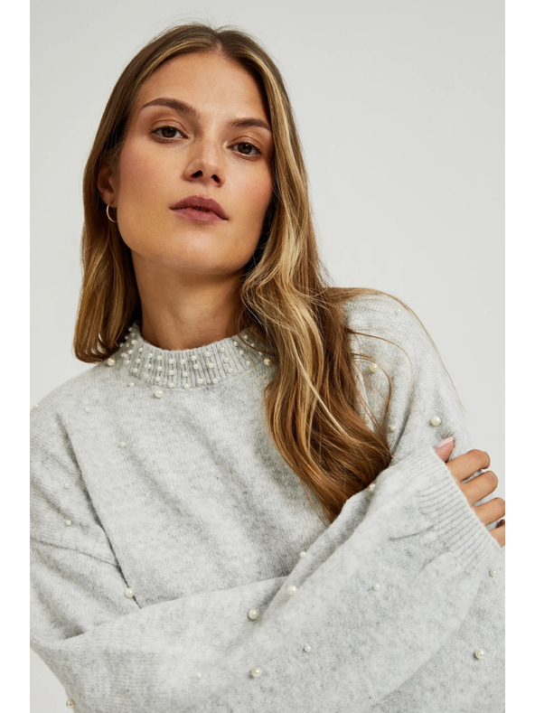 Moodo Gyöngyökkel díszített szürke pulóver Moodo