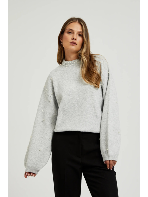 Moodo Gyöngyökkel díszített szürke pulóver Moodo