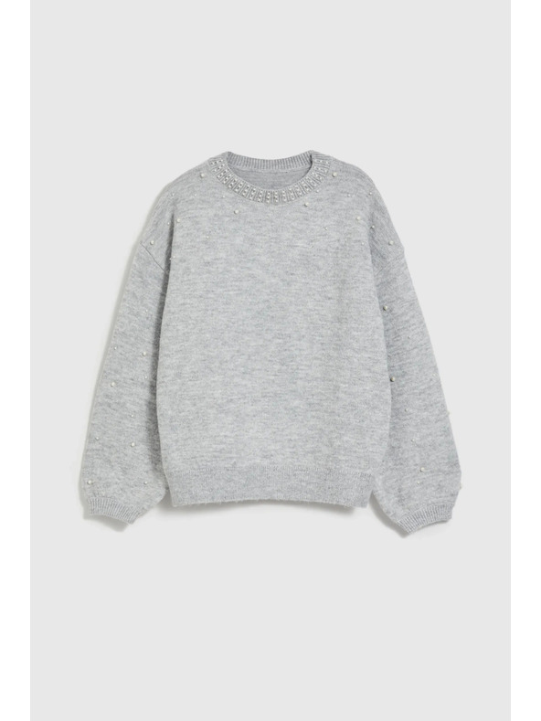 Moodo Gyöngyökkel díszített szürke pulóver Moodo