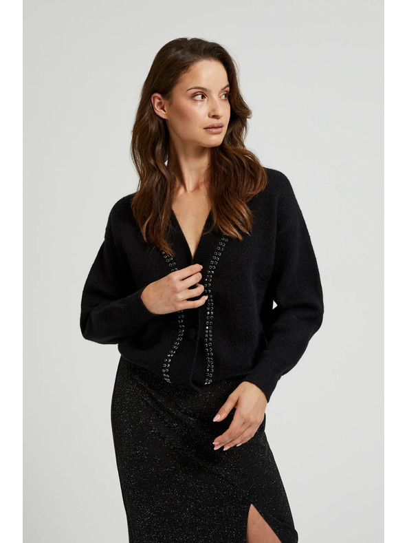Moodo Fekete kardigán gyöngyökkel díszítve Moodo