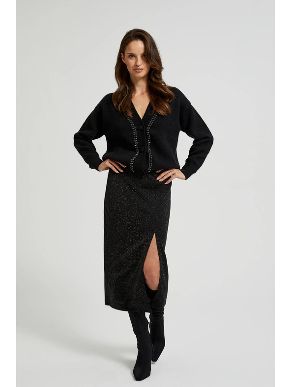 Moodo Fekete kardigán gyöngyökkel díszítve Moodo