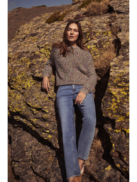 Moodo Színes szállal díszített szürke pulóver Moodo