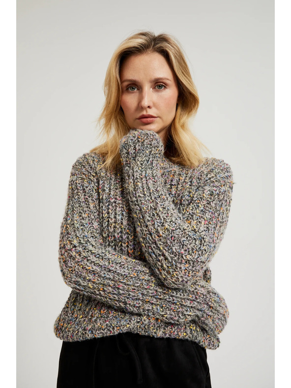 Moodo Színes szállal díszített szürke pulóver Moodo