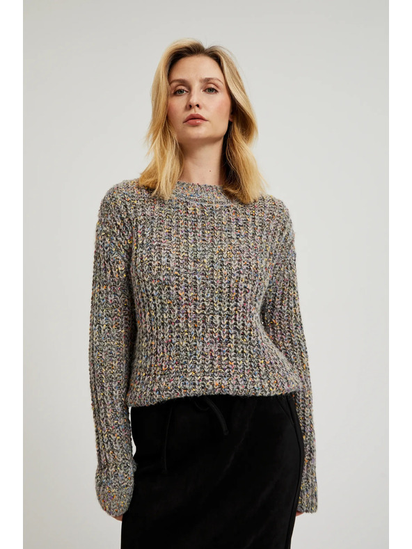 Moodo Színes szállal díszített szürke pulóver Moodo