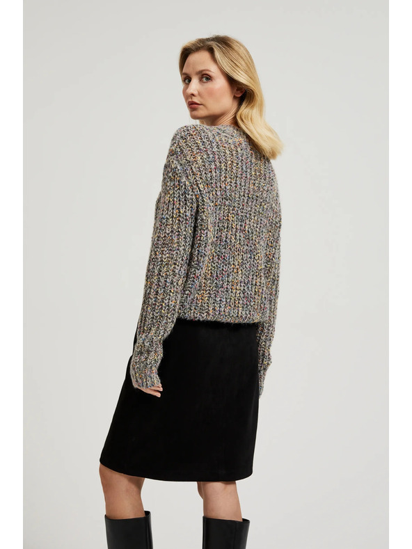 Moodo Színes szállal díszített szürke pulóver Moodo