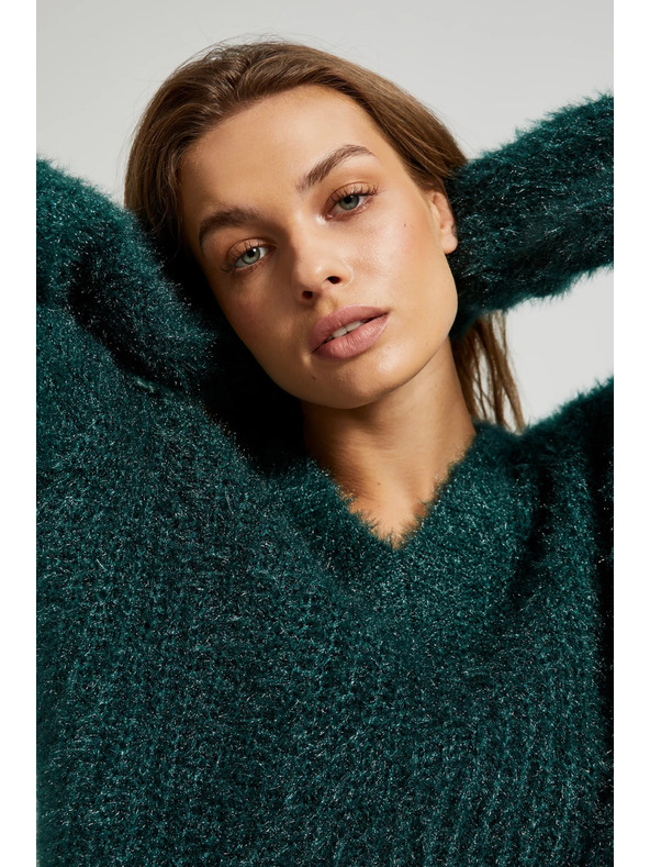 Moodo Bolyhos pulóver fémes szállal, zöld Moodo