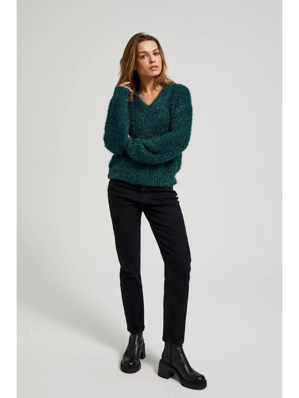 Moodo Bolyhos pulóver fémes szállal, zöld Moodo