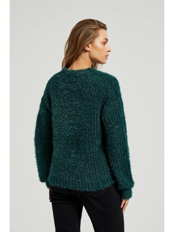 Moodo Bolyhos pulóver fémes szállal, zöld Moodo