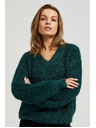 Moodo Bolyhos pulóver fémes szállal, zöld Moodo