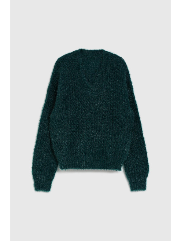 Moodo Bolyhos pulóver fémes szállal, zöld Moodo