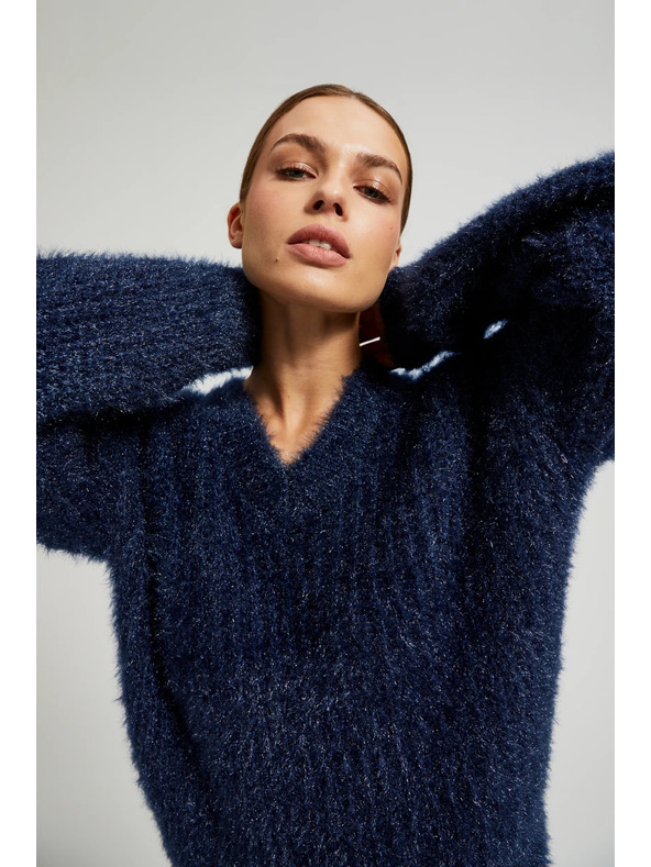 Moodo Bolyhos pulóver fémes szállal, sötétkék Moodo