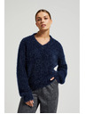 Moodo Bolyhos pulóver fémes szállal, sötétkék Moodo