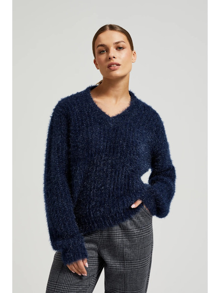 Moodo Bolyhos pulóver fémes szállal, sötétkék Moodo