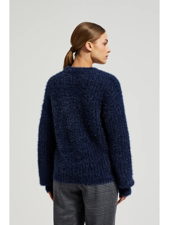 Moodo Bolyhos pulóver fémes szállal, sötétkék Moodo