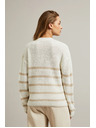 Moodo Bézs pulóver csíkokkal és kerek nyakkivágással Moodo