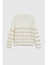 Moodo Bézs pulóver csíkokkal és kerek nyakkivágással Moodo