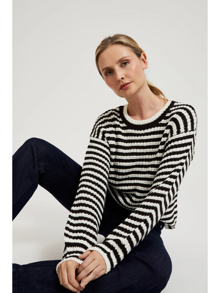 Moodo Rövid fekete-fehér csíkos pulóver Moodo