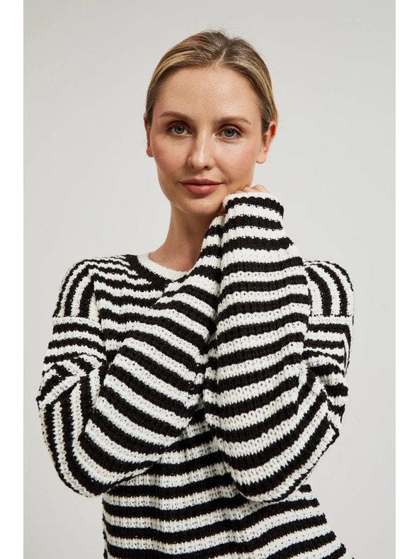 Moodo Rövid fekete-fehér csíkos pulóver Moodo